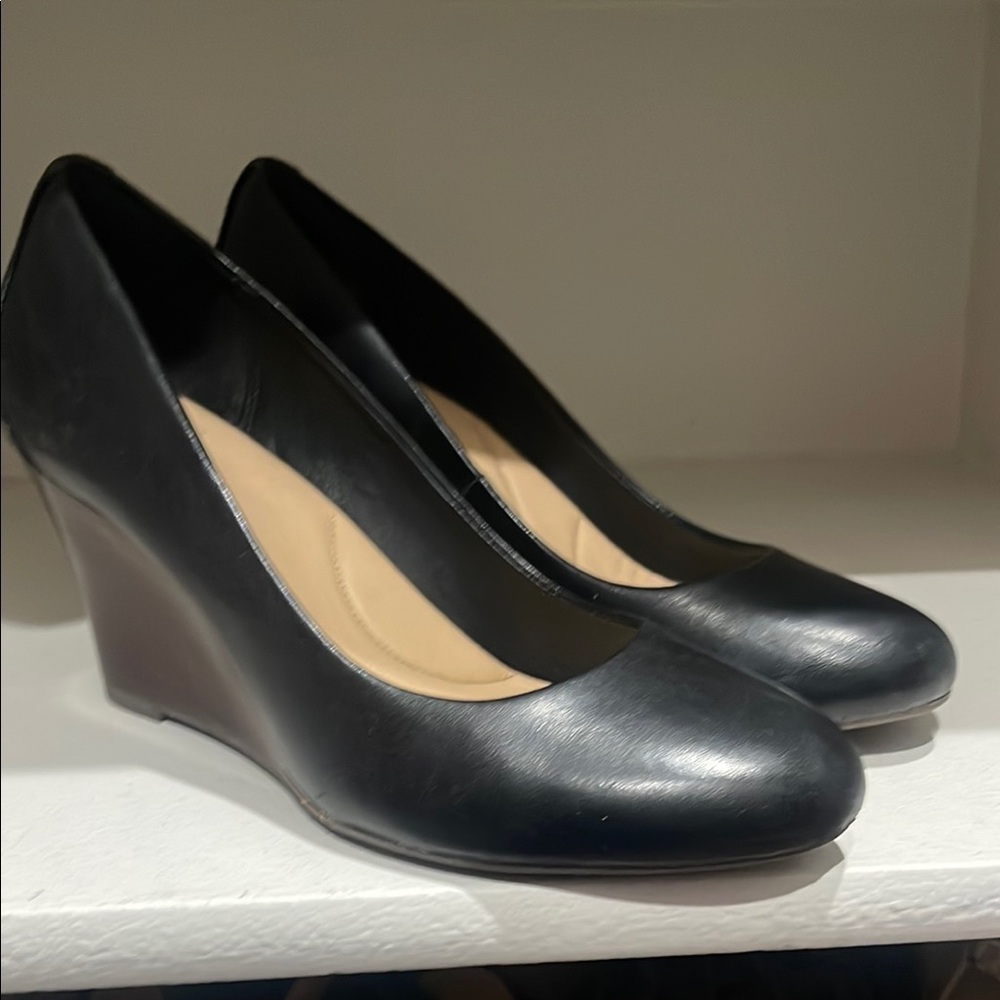 Clarks Black Leather Wedge Shoes